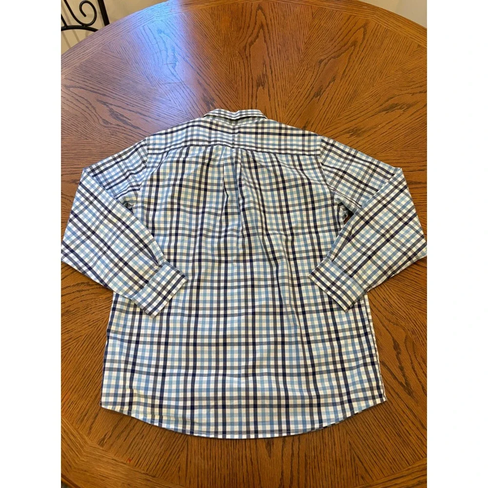 Vineyard Vines Button Down Shirt Kids Small 8-10 Blue Gingham Whale Cotton